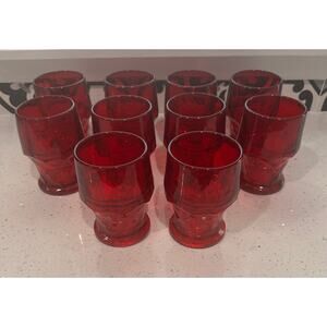 Set 10 Vintage Red Ruby Glass 14 oz Ruby Red Glass Georgian Pattern Tumblers 5"